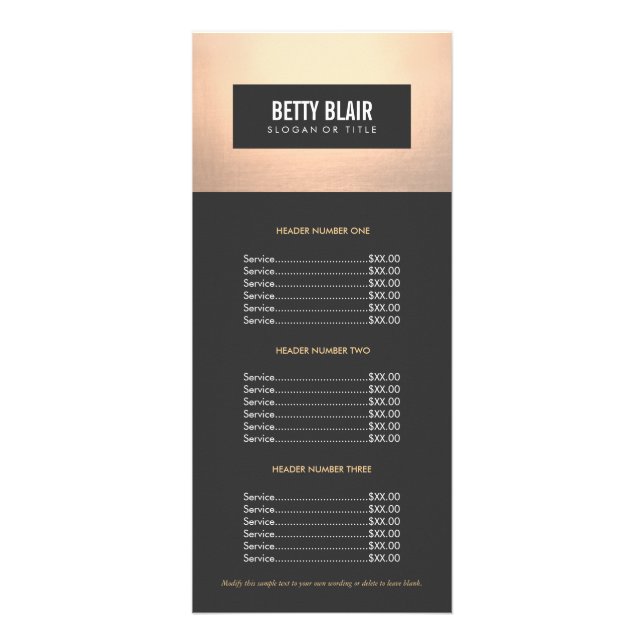 Elegantes Chic Gold und Black Price List Menü (Vorne)