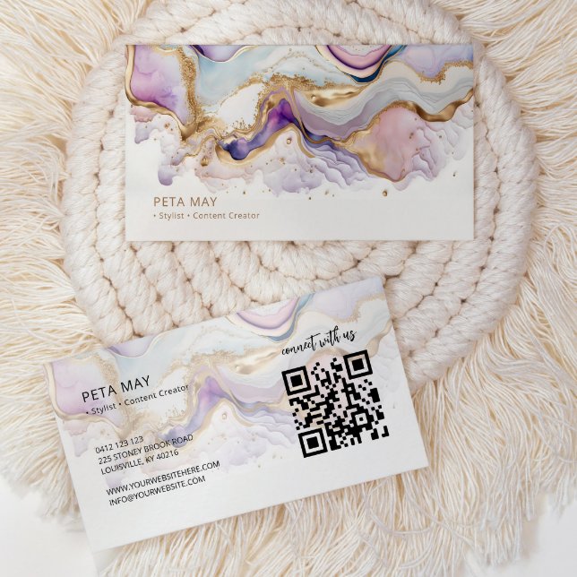 Elegantes Chic Gold und Lila Abstrakte Wasserfarbe Visitenkarte (Von Creator hochgeladen)