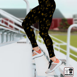 Elegantes Chic Gold und Schwarz Floral Botanical Leggings