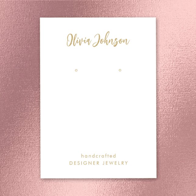 Elegantes Chic Gold White Jewelry Earring Display Visitenkarte (Personalize Your Name In Handwritten Style. Add Contact Details on the Back.)