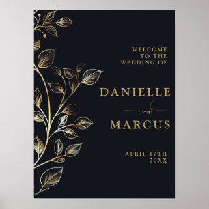 Elegantes, chic goldenes florales Hochzeit-Willkom Poster