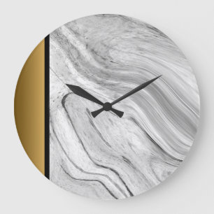 Elegantes Chic Gray Schwarz-weiß Gold Marmormuster Große Wanduhr