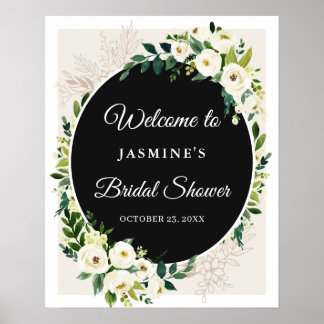 Elegantes Chic Green White Floral Brautparty Zeich Poster