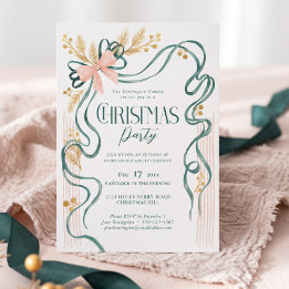 Elegantes Chic Grün Rosa Schleifenband Weihnachtsf Einladung