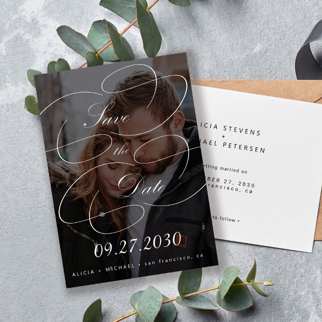 Elegantes, chic kalligraphisches Drehbuch Foto Hoc Save The Date (Von Creator hochgeladen)