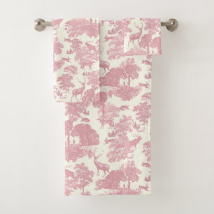 Elegantes Chic Light Pink Toile Deer Woodland Badhandtuch Set
