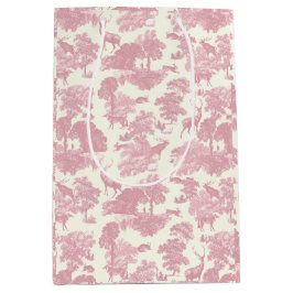 Elegantes Chic Light Pink Toile Deer Woodland Mittlere Geschenktüte