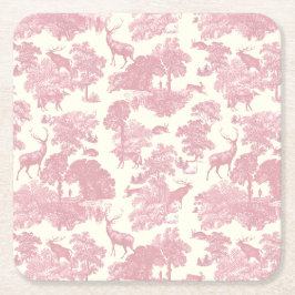 Elegantes Chic Light Pink Toile Deer Woodland Rechteckiger Pappuntersetzer