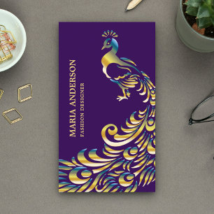 Elegantes Chic Lila Goldfolie Glänzender Pfau Visitenkarte
