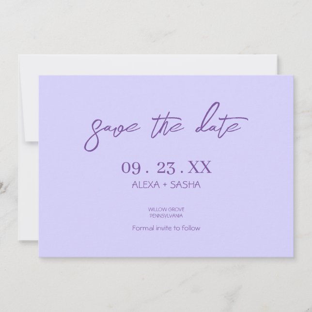 Elegantes Chic Lila Lavendel Save The Date (Vorderseite)