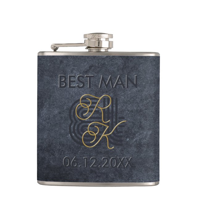 Elegantes Chic Luxury Charcoal Black & Gold Monogr Flachmann (Vorderseite)