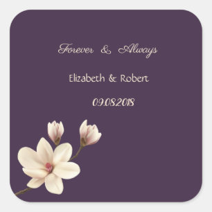 Elegantes Chic Magnolie Hochzeit Quadratischer Aufkleber