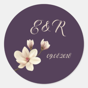 Elegantes Chic Magnolie Hochzeit Runder Aufkleber