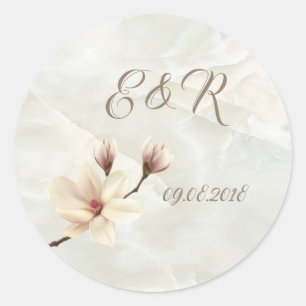 Elegantes Chic Magnolie, Marmor-Hochzeit Runder Aufkleber