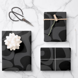Elegantes Chic Modern Matte Black Gray Muster Geschenkpapier Set