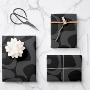 Elegantes Chic Modern Matte Black Gray Muster Geschenkpapier Set