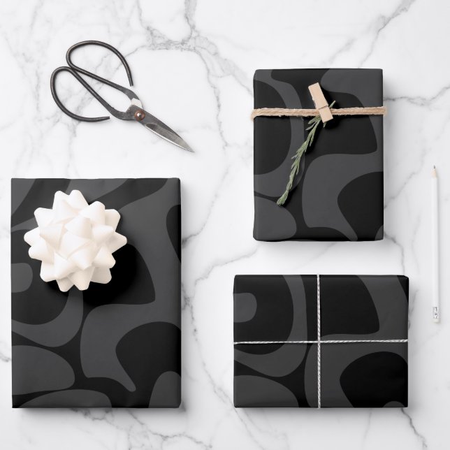 Elegantes Chic Modern Matte Black Gray Muster Geschenkpapier Set (Vorderseite)