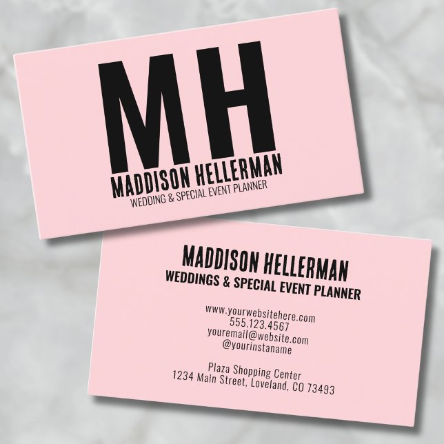 Elegantes Chic Modern Pink Monogram Visitenkarte (Simple Minimal Girly Pink Modern Monogram Business Card)