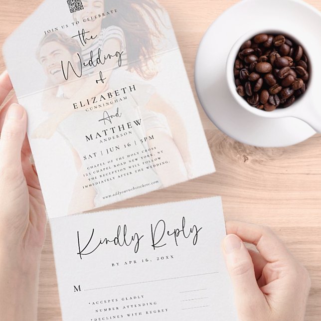 Elegantes Chic Modern Simple QR Foto Wedding All In One Einladung (Von Creator hochgeladen)