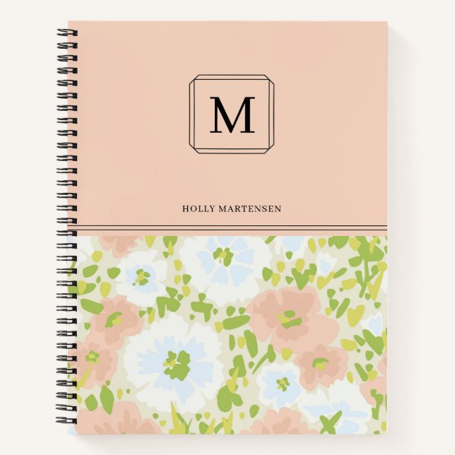 Elegantes Chic Monogram Blume Muster Personalisier Notizbuch (Vorderseite)