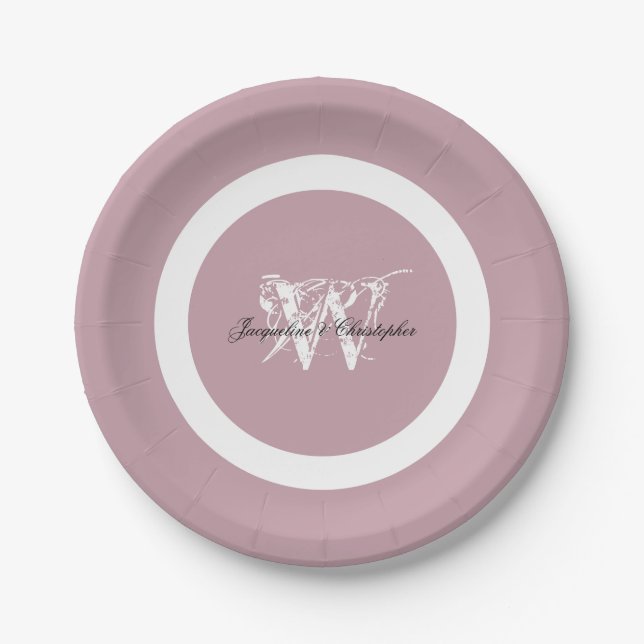 Elegantes Chic Monogram + Name Cool Niedlich Dusty Pappteller (Vorderseite)