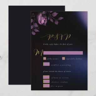 Elegantes Chic Moody Dunkelviolett Florales Hochze Einladung