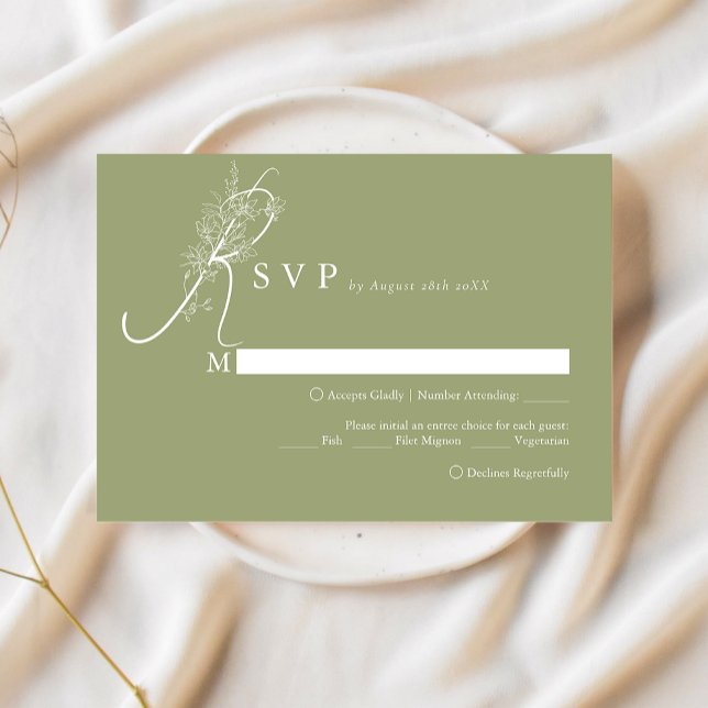 Elegantes Chic Moss Blumenmenü Auswahl Hochzeitsfe Begleitkarte (Von Creator hochgeladen)