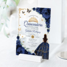 Elegantes Chic Navy-Rosen Gold Quinceanera