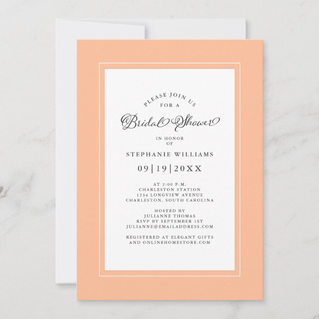 Elegantes Chic Peach Wedding Brautparty Party Einladung (Vorderseite)