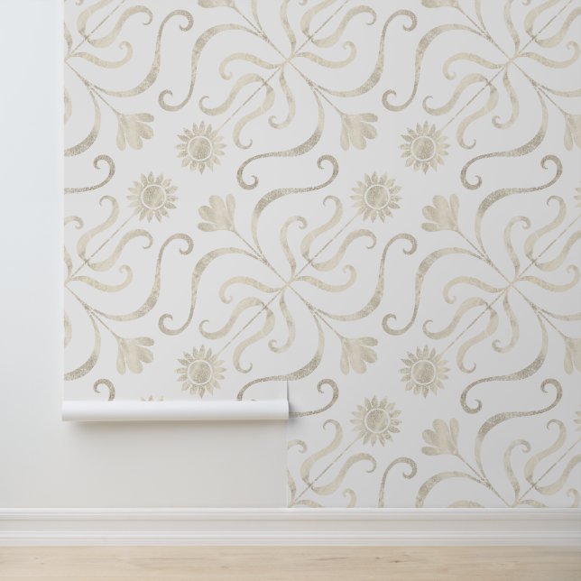 Elegantes Chic Pearly Floral Damask Muster Licht Tapete (Anwendung)