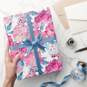 Elegantes Chic Pink Blumenmuster Geschenk Geschenkpapier