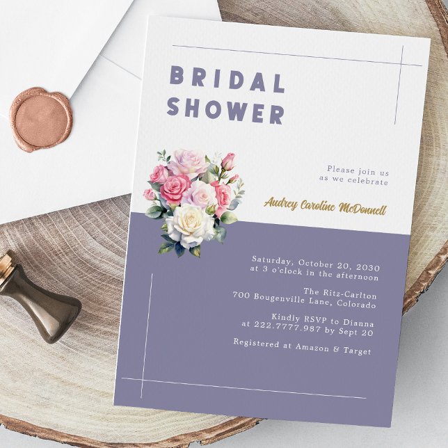 Elegantes Chic Pink Rose Brautparty Einladung (Elegant Chic Pink Rose Watercolor Bridal Shower Invitation)