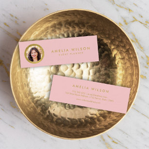 Elegantes Chic Pink Rose & Imitats Gold Profile Fo Mini Visitenkarte