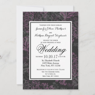 Elegantes Chic Pink, Schwarz & Graues Floral Einladung
