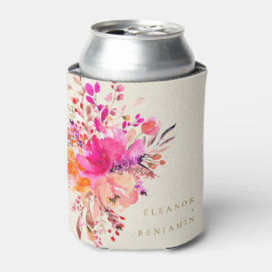 Elegantes Chic Pink Wasserfarben-Blumen-Hochzeitsc Dosenkühler