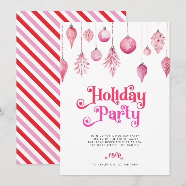 Elegantes Chic Pink Weihnachtsgetränke Party Einladung (Vorne/Hinten)