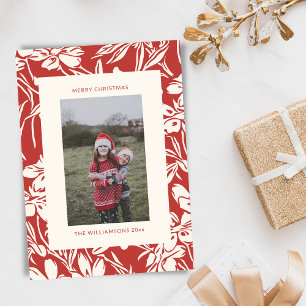 Elegantes Chic Red Floral Botanisches Weihnachtsfe Feiertagskarte