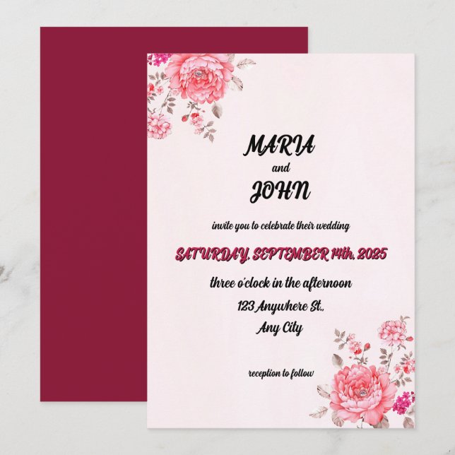 Elegantes Chic Romantic Minimalistisch Classic Bur Einladung (Vorne/Hinten)