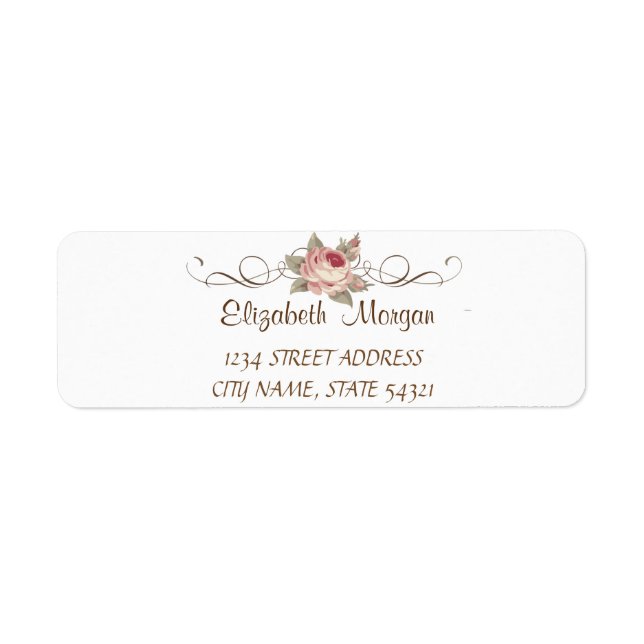 Elegantes Chic Romantic, White, Rose Address Label (Vorne)