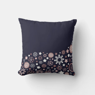 Elegantes Chic Rosa Blau und weiße Schneeflocken Kissen