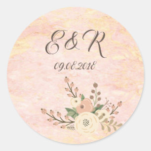 Elegantes Chic Rose Marmor Blumenhochzeit Runder Aufkleber