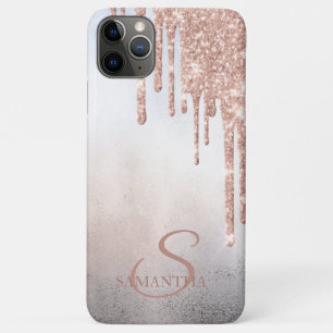 Elegantes Chic Roségold Glittertropfen Monogramm Case-Mate iPhone Hülle