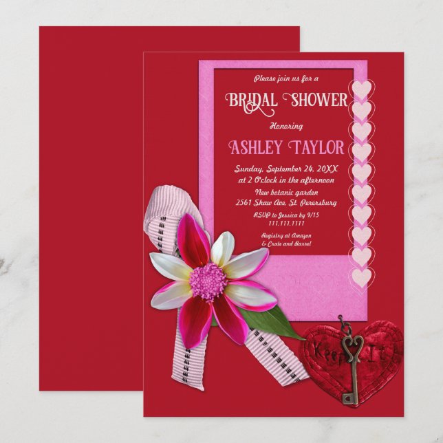 Elegantes Chic Rotes Valentine Romantisches Brautp Einladung (Vorne/Hinten)