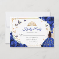 Elegantes Chic Royal Blau Gold Quinceanera Antwort