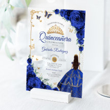 Elegantes Chic Royalblaue Rosen Goldene Quinceaner