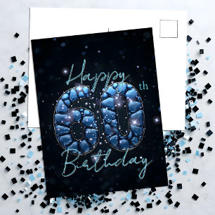 Elegantes Chic Saphirblau und Schwarz 60. Geburtst Postkarte
