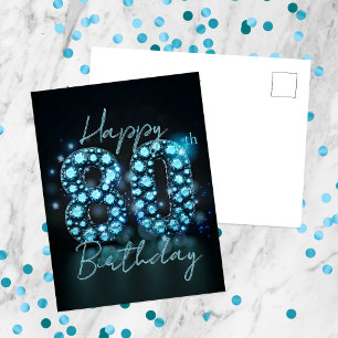 Elegantes Chic Saphirblau und Schwarz 80. Geburtst Postkarte