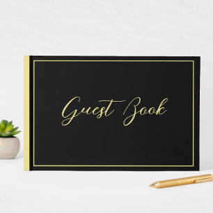 Elegantes Chic Schwarz & Gelb Typografie Hochzeit Gästebuch