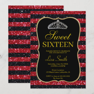 Elegantes Chic-Schwarz-roter Glitzertiara-Bonbon Einladung