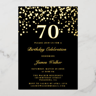 Elegantes Chic Schwarz und Gold Schriftzug 70. Geb Folieneinladung